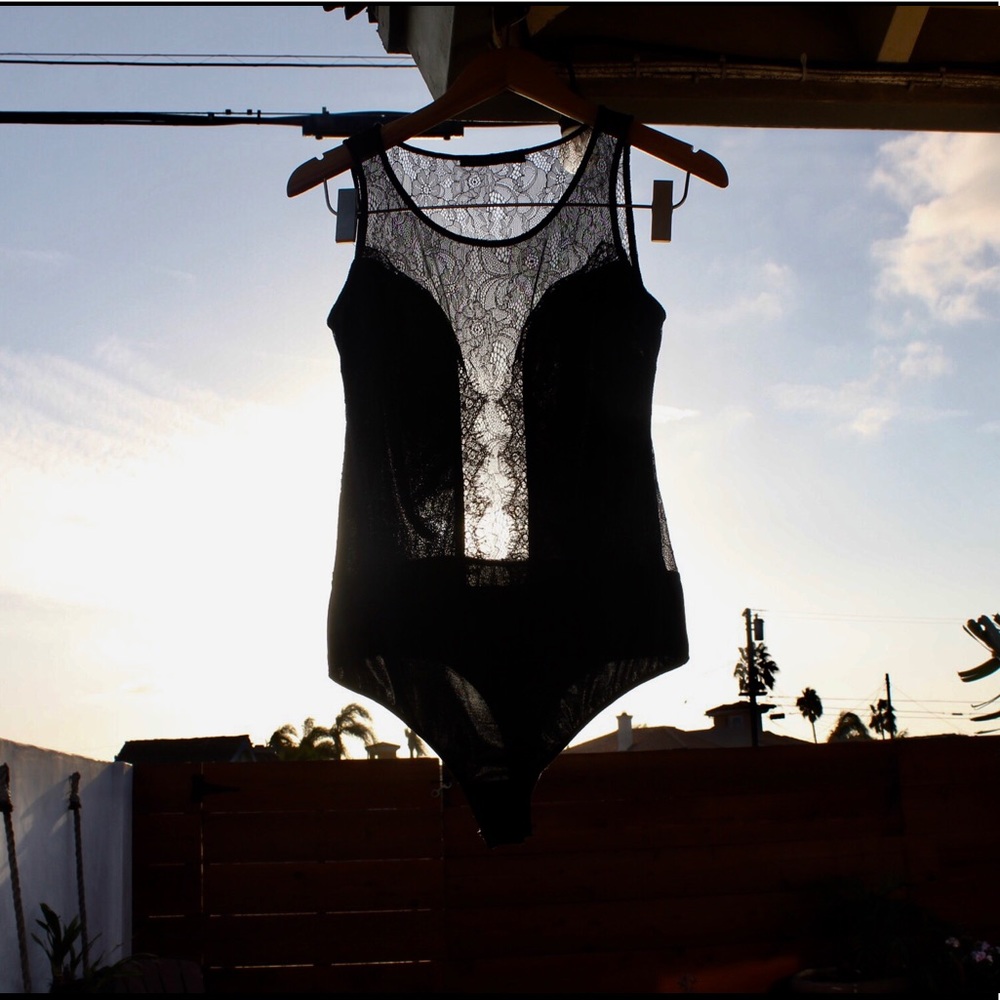 Signature8 Deep cut Lacy Black Body Suit